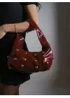 Mest Bordo Zımba Detaylı Kadın Omuz Çantası