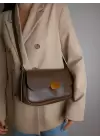 Mina Kahve Yumuşak Deri Tasarım Kilit Çift Askılı Kadın Omuz Çantası