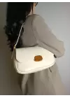 Mina Cream Soft Leather Design Lock Double Strap Womens Shoulder Bag