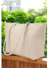 Monalisa Krem Retro Shopper Kadın Omuz Çantası
