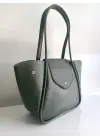 Monave Haki Cilt Yandan Açılır Model Kadın El Ve Omuz Çantası