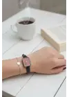 Nicole Siyah Cilt Bordo Deri Kordonlu Kare Minimal Kadın Kol Saati