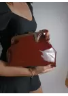 Paris Claret Red Shiny Patent Leather Scholarship Asymmetrical Womens Hand and Shoulder Bag