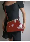 Paris Claret Red Shiny Patent Leather Scholarship Asymmetrical Womens Hand and Shoulder Bag