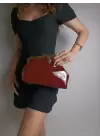 Paris Claret Red Shiny Patent Leather Scholarship Asymmetrical Womens Hand and Shoulder Bag