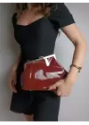 Paris Claret Red Shiny Patent Leather Scholarship Asymmetrical Womens Hand and Shoulder Bag