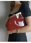 Paris Claret Red Shiny Patent Leather Scholarship Asymmetrical Womens Hand and Shoulder Bag