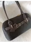 Princess Kahve Kırışık Cilt Baget Kadın Omuz Çantası