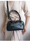 Princess Black Wrinkled Skin Baguette Womens Shoulder Bag
