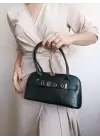 Princess Black Wrinkled Skin Baguette Womens Shoulder Bag