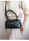 Princess Black Wrinkled Skin Baguette Womens Shoulder Bag