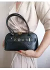 Princess Black Wrinkled Skin Baguette Womens Shoulder Bag