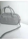 Raya Gri Süet Fermuarlı Kadın El Ve Omuz Çantası