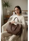 Robin Acı Kahve Big Shopper Cüzdanlı Kadın Omuz Çantası
