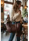 Robin Acı Kahve Big Shopper Cüzdanlı Kadın Omuz Çantası