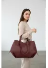 Robin Bordo Big Shopper Cüzdanlı Kadın Omuz Çantası