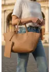 Robin Camel Rengi Cilt Big Shopper Cüzdanlı Kadın Omuz Çantası