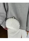 Rosalie Beyaz Sedefli Deniz Kabuğu Model Zincir Askılı Dokulu Clutch Abiye Portföy Çanta