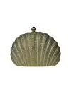 Rosalie Gold Taşlı Deniz Kabuğu Model Zincir Askılı Dokulu Clutch Abiye Portföy Çanta