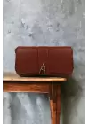 Sahra Önden Kilit Aksesuarlı Asimetrik Bordo Cilt Trend Kadın Omuz Çantası