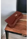 Sahra Önden Kilit Aksesuarlı Asimetrik Bordo Cilt Trend Kadın Omuz Çantası