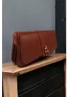 Sahra Önden Kilit Aksesuarlı Asimetrik Bordo Cilt Trend Kadın Omuz Çantası