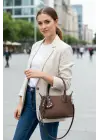 Tilda Acı Kahve Süet Kalp Charm Detaylı Fermuarlı Kadın El Ve Omuz Çantası