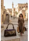 Zeus Brown Patent Leather Womens Handbag and Shoulder Bag with Chain Strap