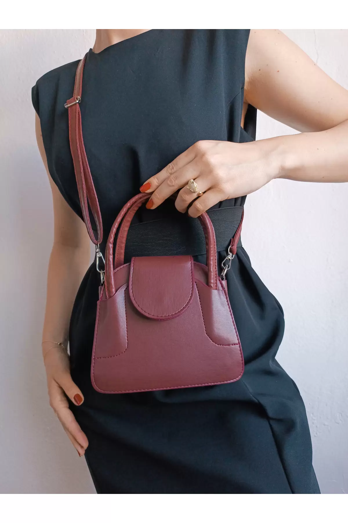 Adler Claret Red Covered Mini Womens Hand and Shoulder Bag