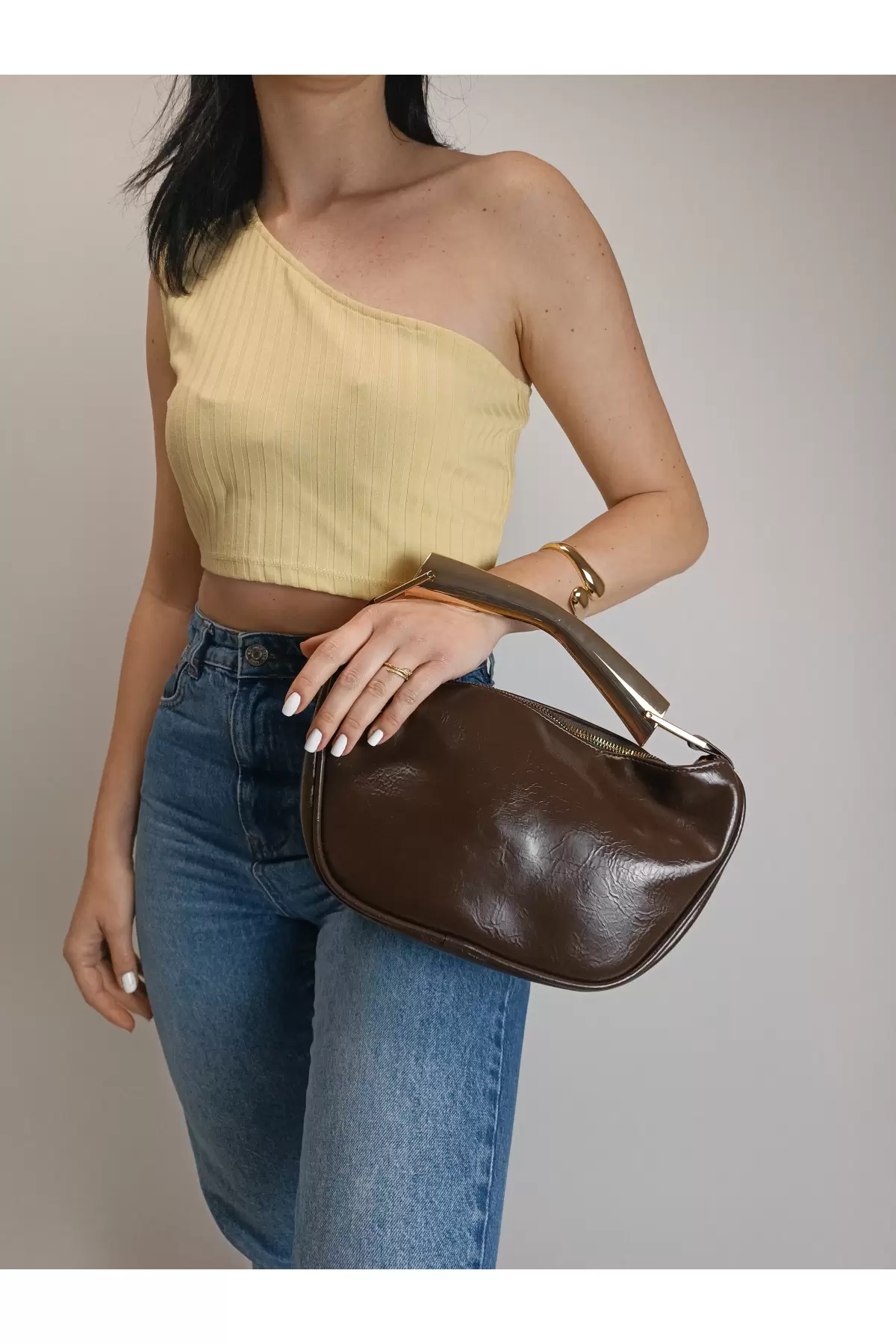 Begonia Acı Kahve Gold Tasarım Saplı Kadın El Kol Ve Omuz Çantası
