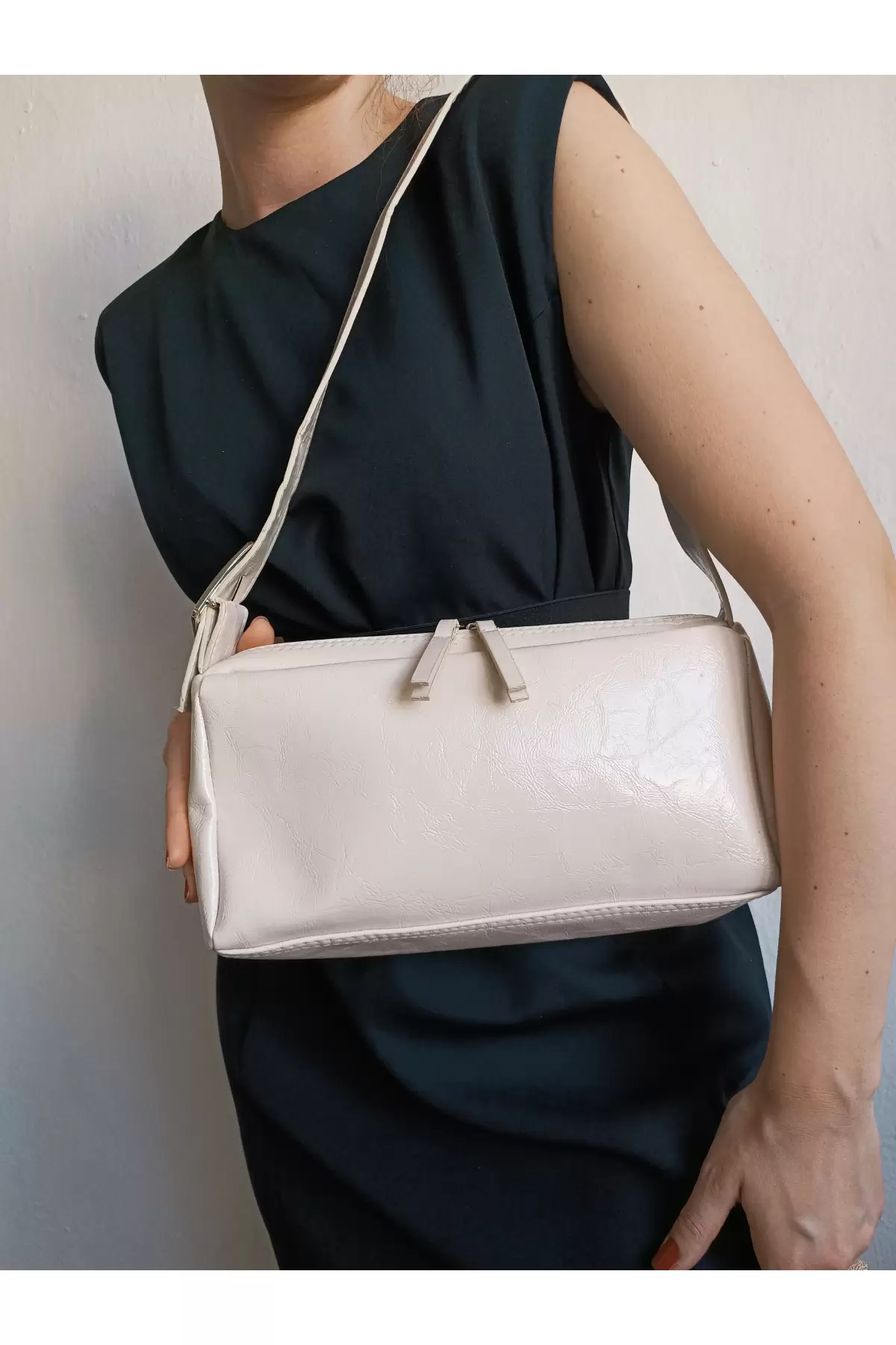 Celia Cream Womens Shoulder Bag with Side Buckle Detail