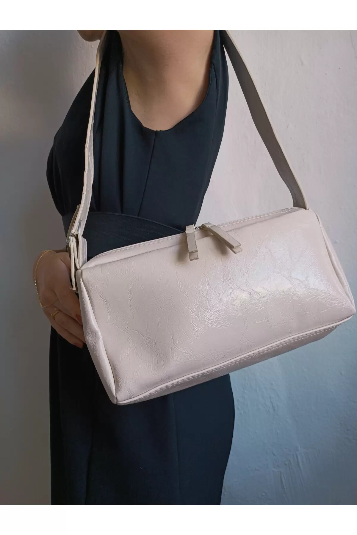Celia Cream Womens Shoulder Bag with Side Buckle Detail