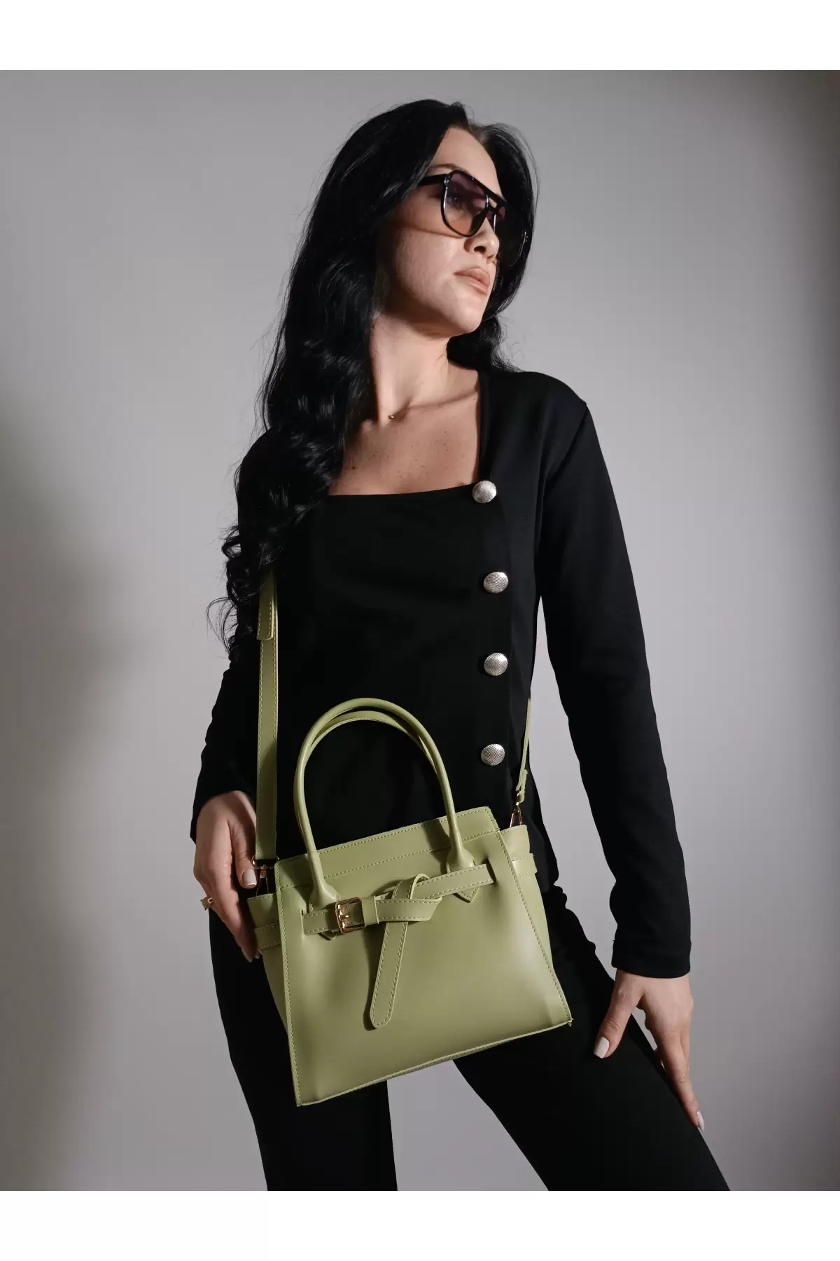 Despina Mint Yeşili Kemer Aksesuarlı Kadın Omuz Çantası