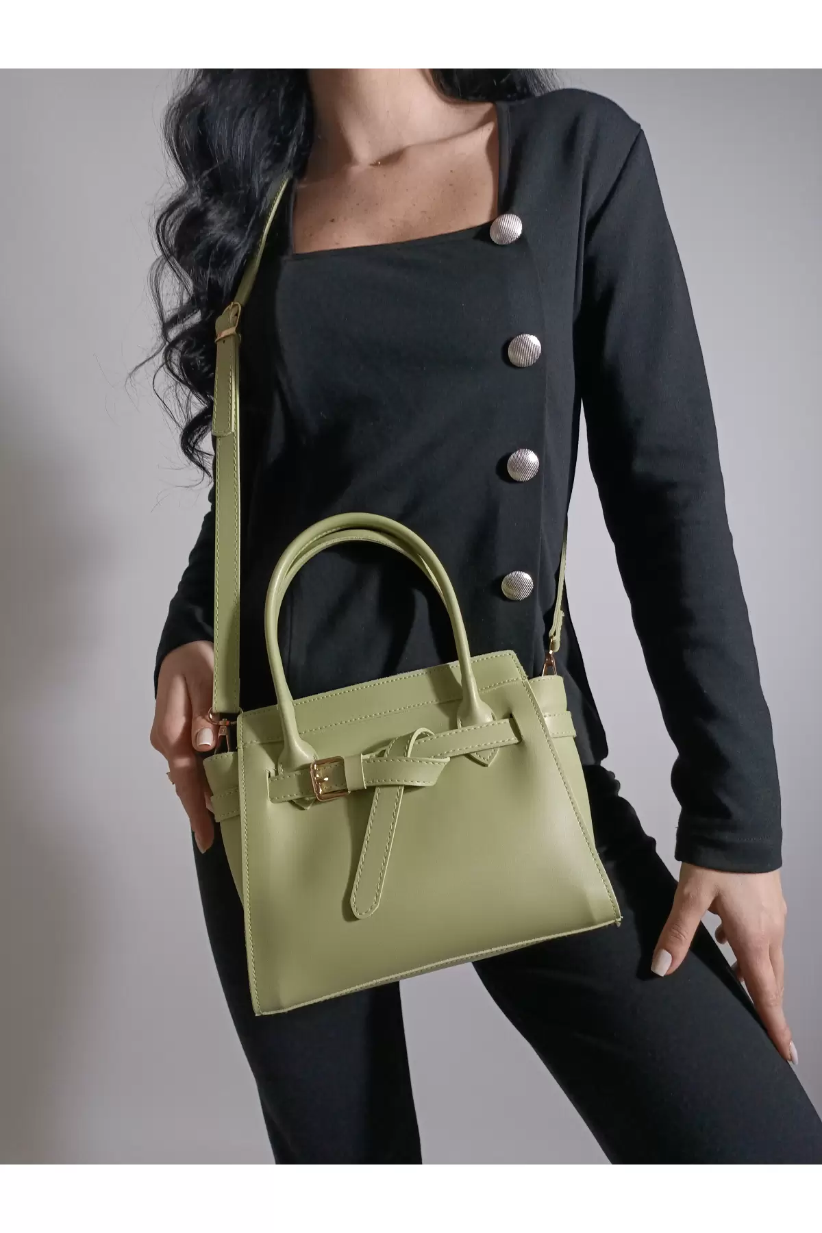 Despina Mint Yeşili Kemer Aksesuarlı Kadın Omuz Çantası