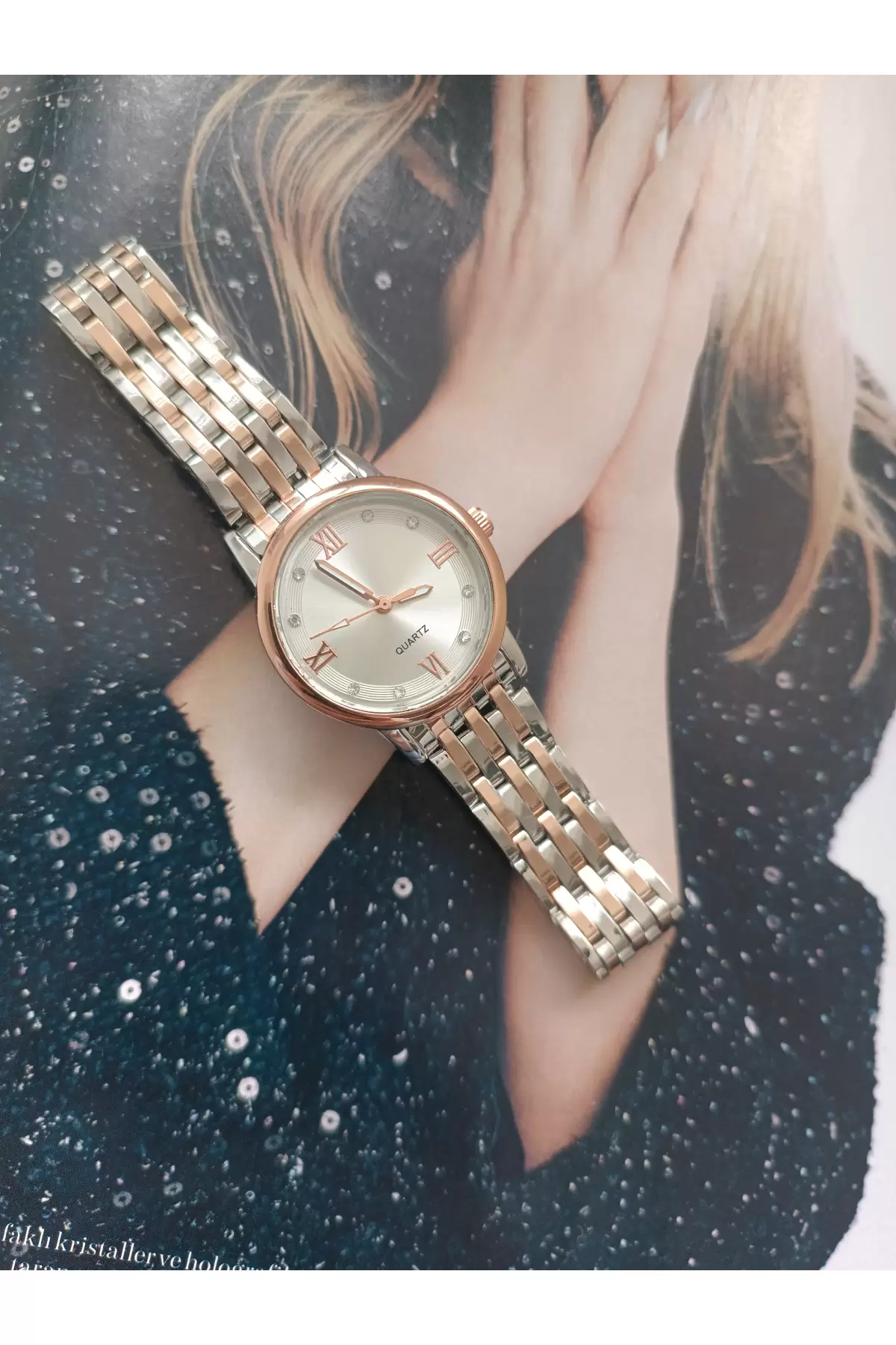 Florida Rosegold-Gümüş Yuvarlak Retro Kadın Kol Saati
