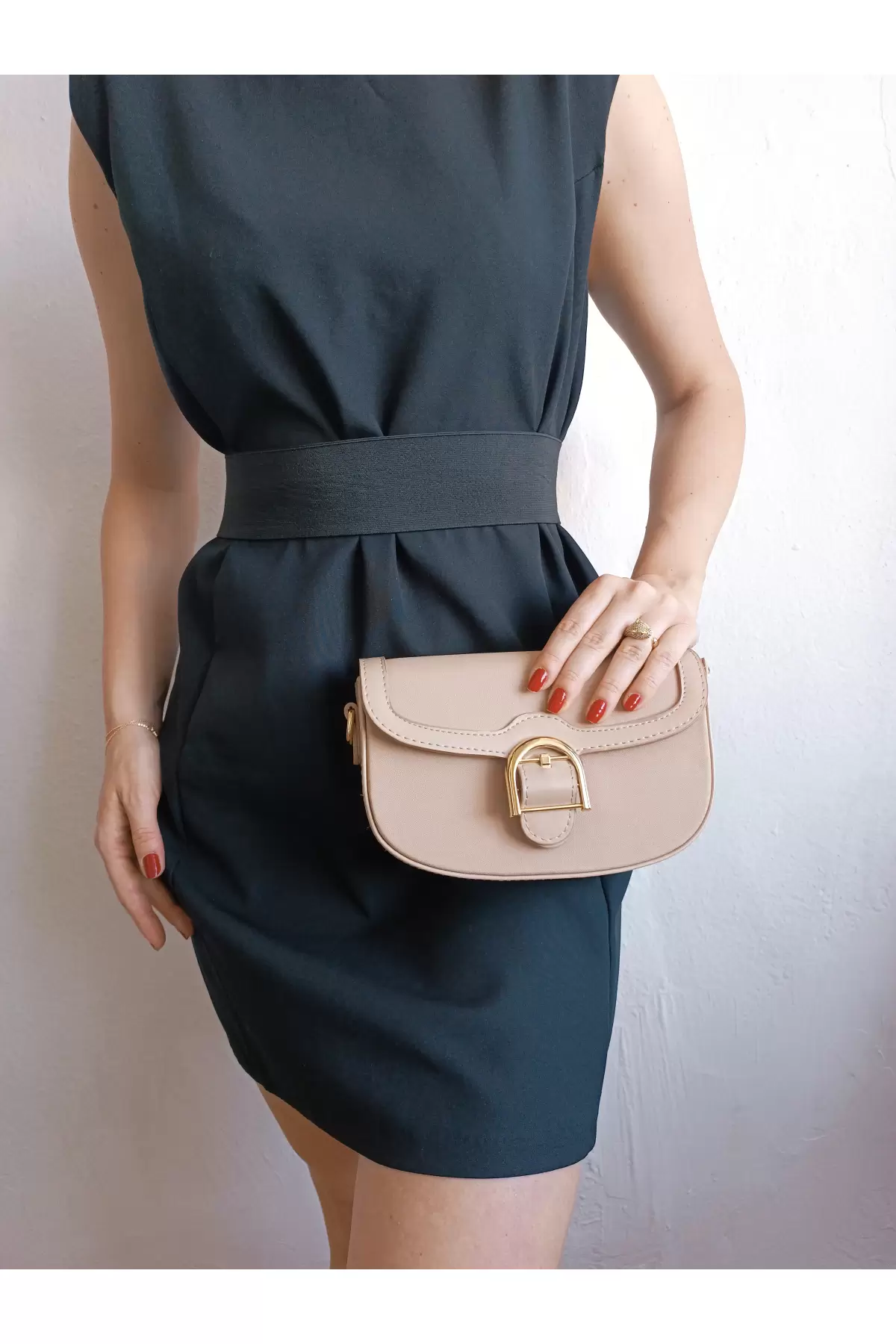 Gloria Mink Front Buckle Detailed Box Skin Trend Womens Shoulder Bag