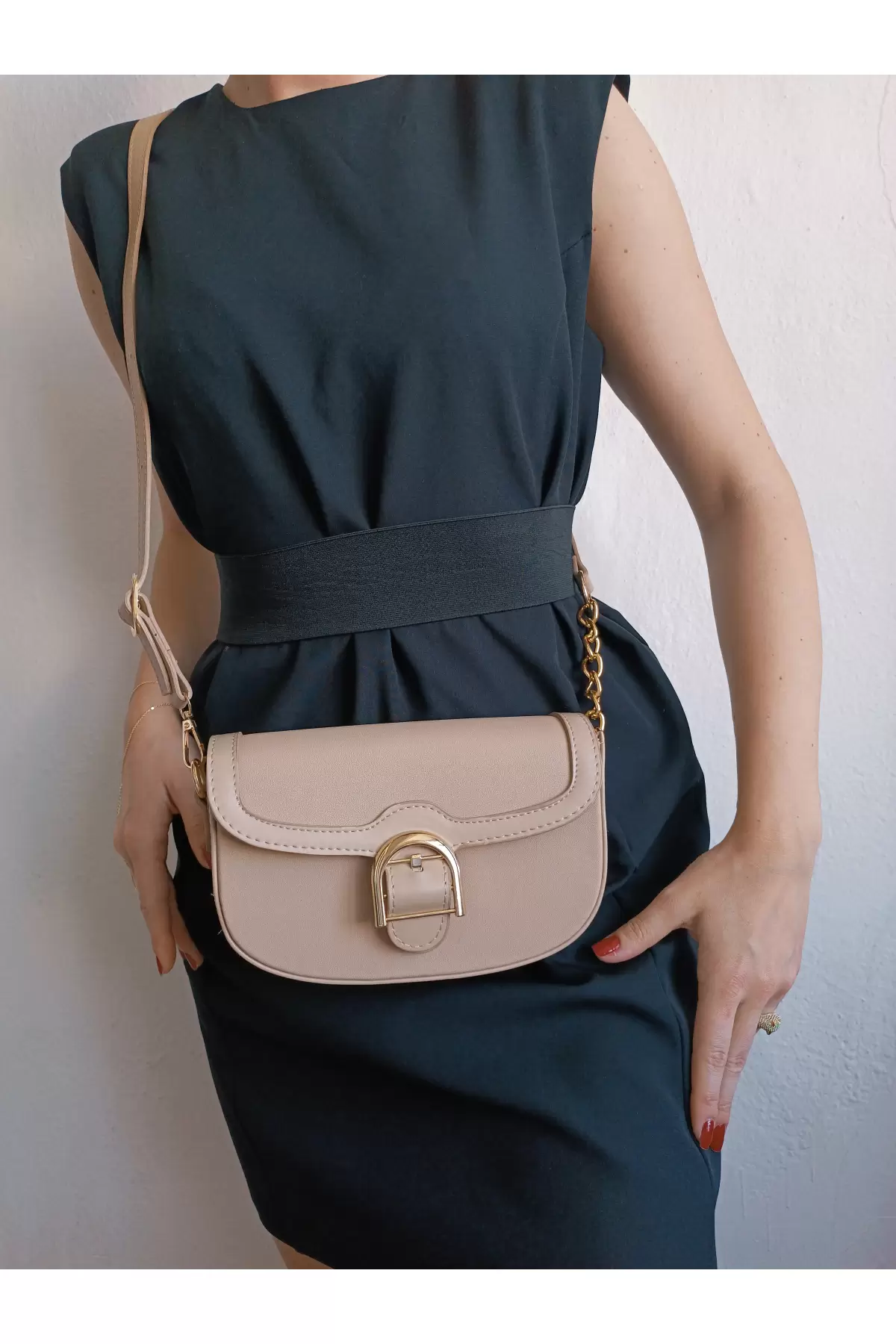 Gloria Mink Front Buckle Detailed Box Skin Trend Womens Shoulder Bag