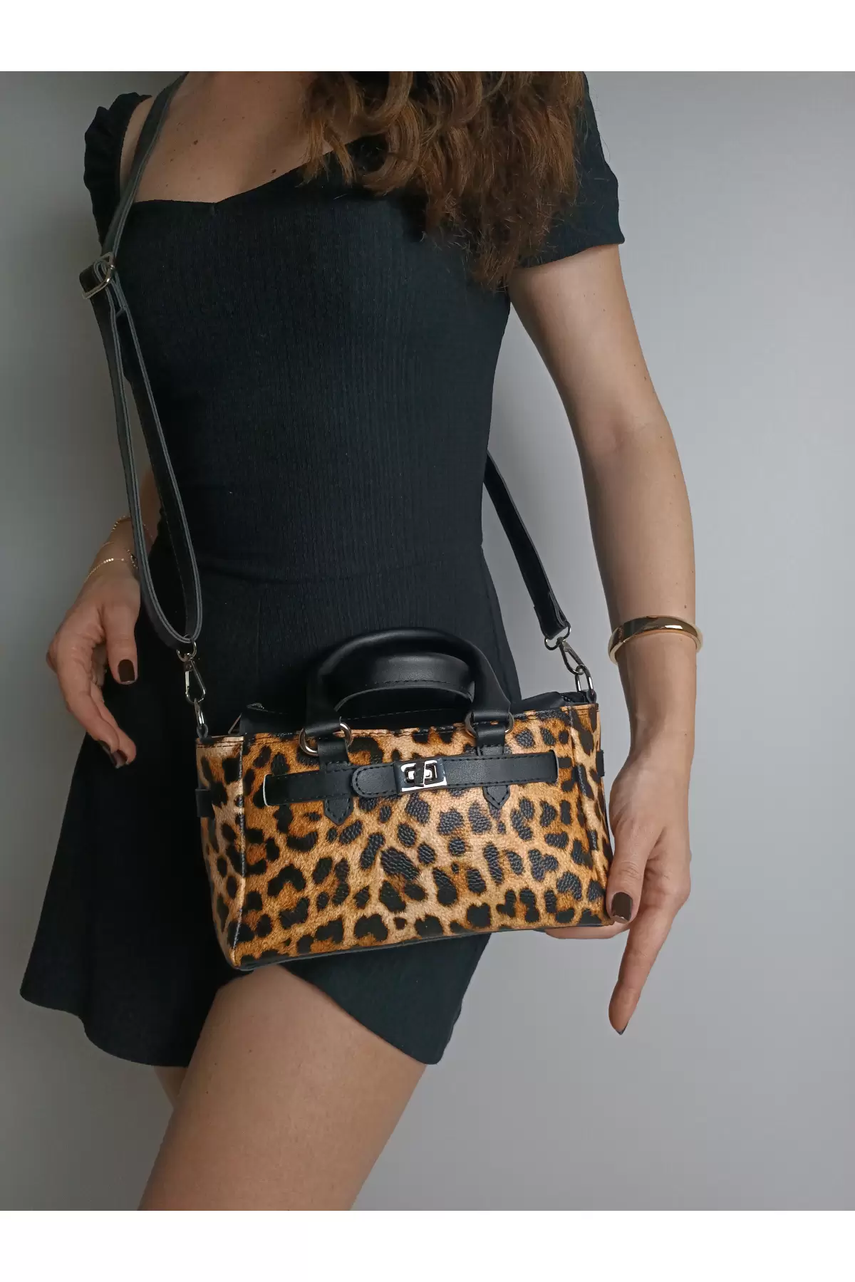 Harmony Leopard Skin Front Lock Detailed Mini Womens Handbag and Shoulder Bag