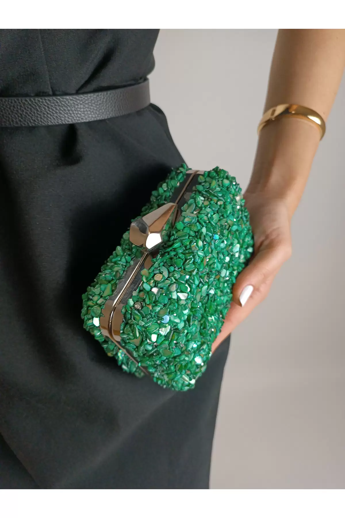 Juliet Green Natural Stone Clutch Evening Dress Portfolio Bag