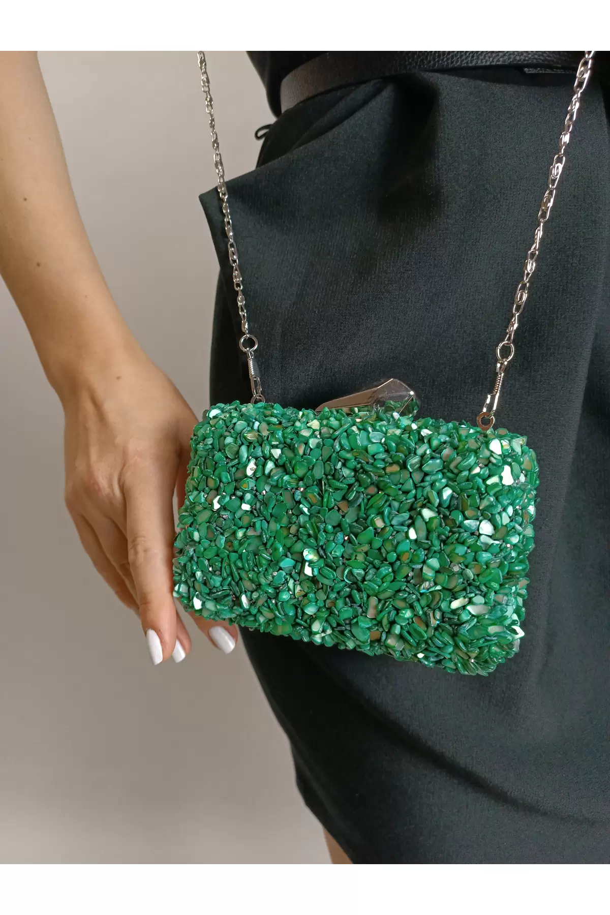 Juliet Green Natural Stone Clutch Evening Dress Portfolio Bag