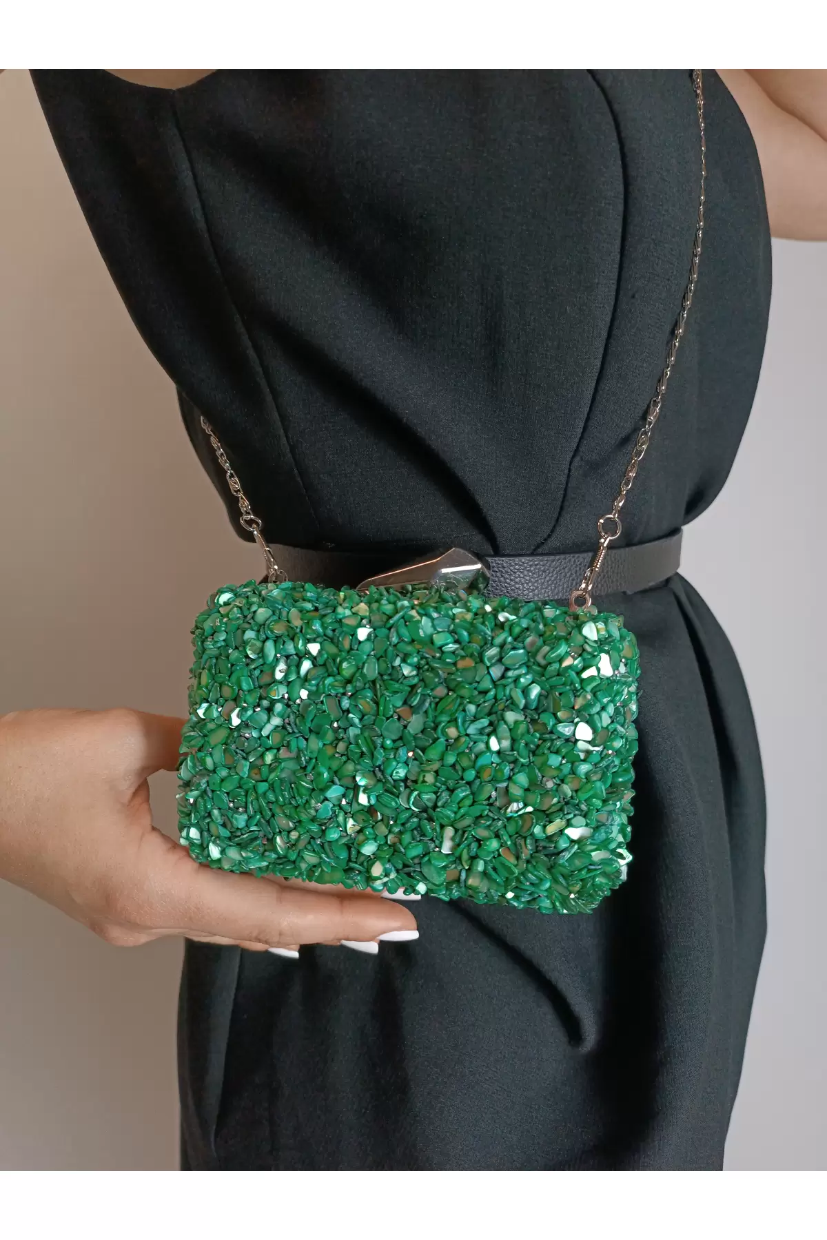 Juliet Green Natural Stone Clutch Evening Dress Portfolio Bag