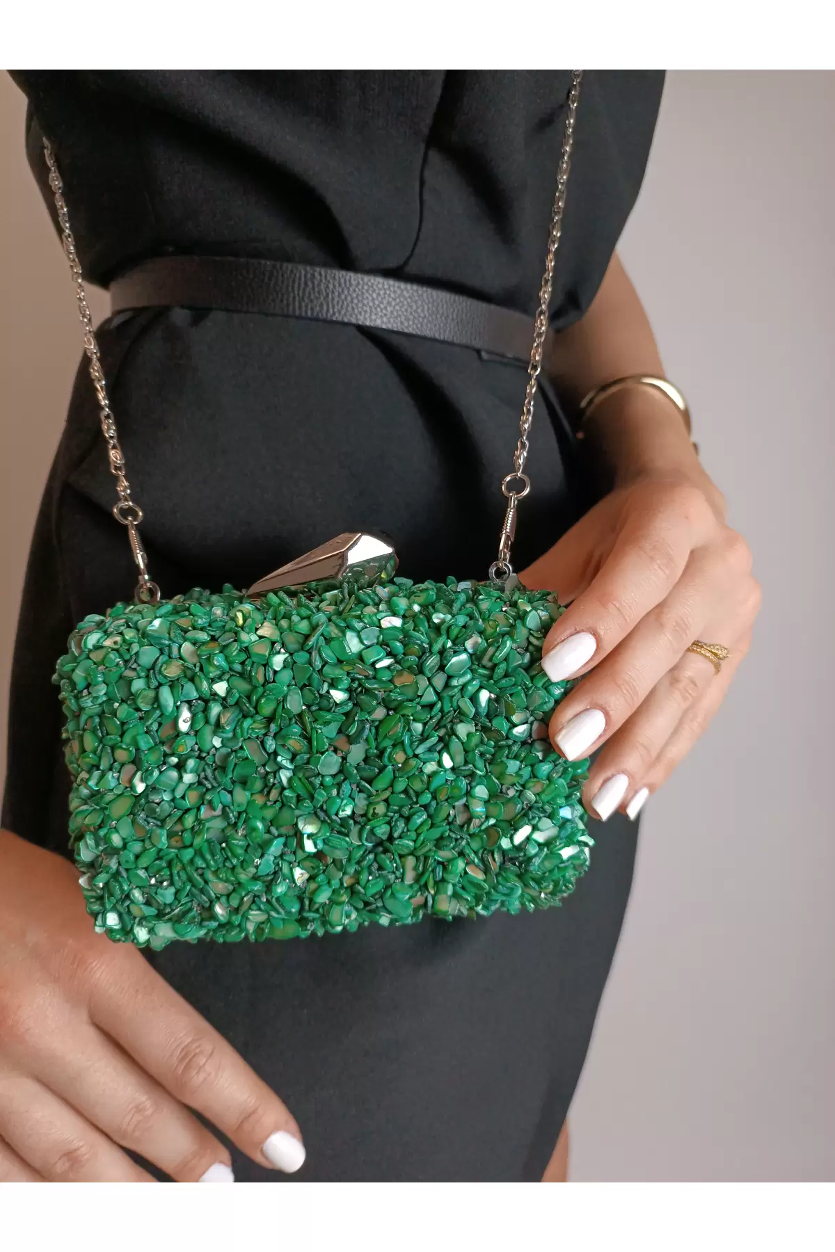 Juliet Green Natural Stone Clutch Evening Dress Portfolio Bag