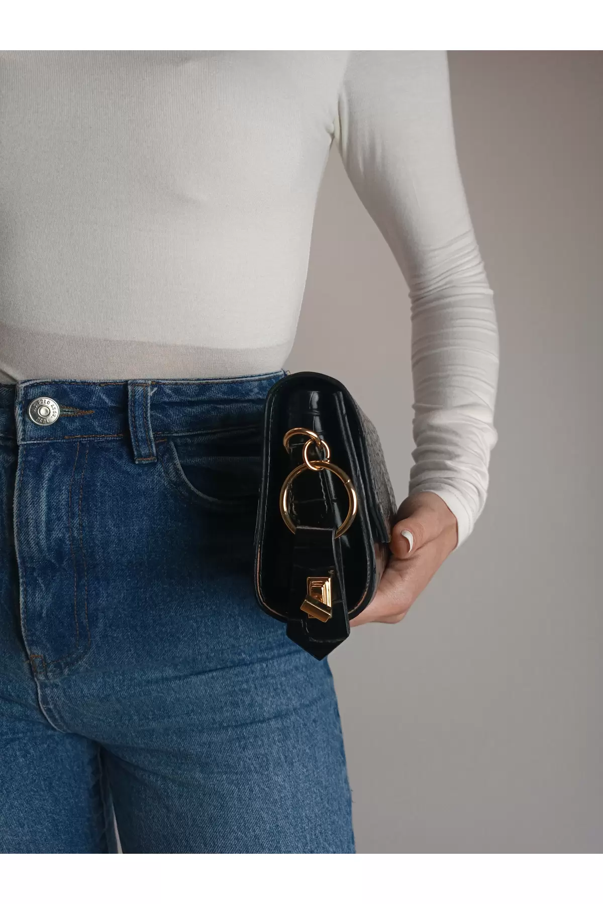 Ketty Black Croco Box Form Womens Shoulder Bag
