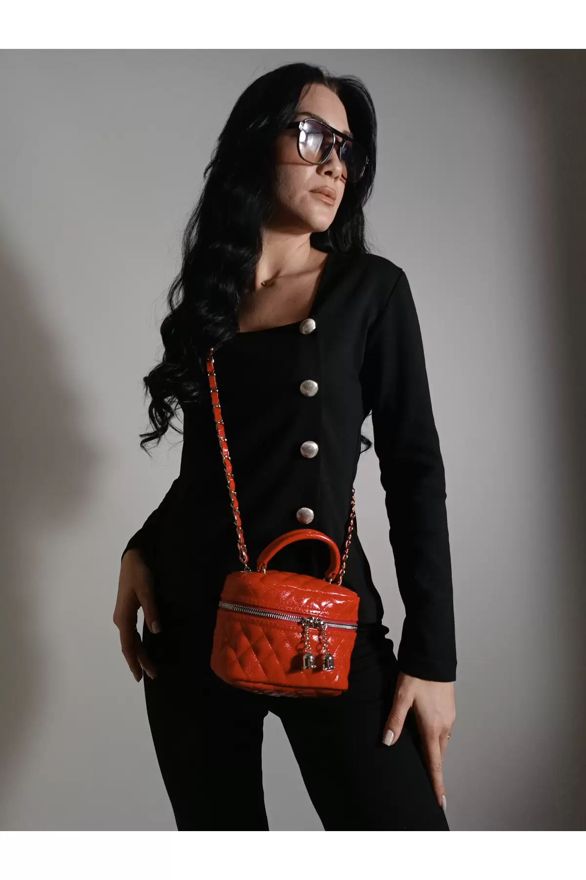 Leslie Red Patent Leather Womens Box Shoulder Bag