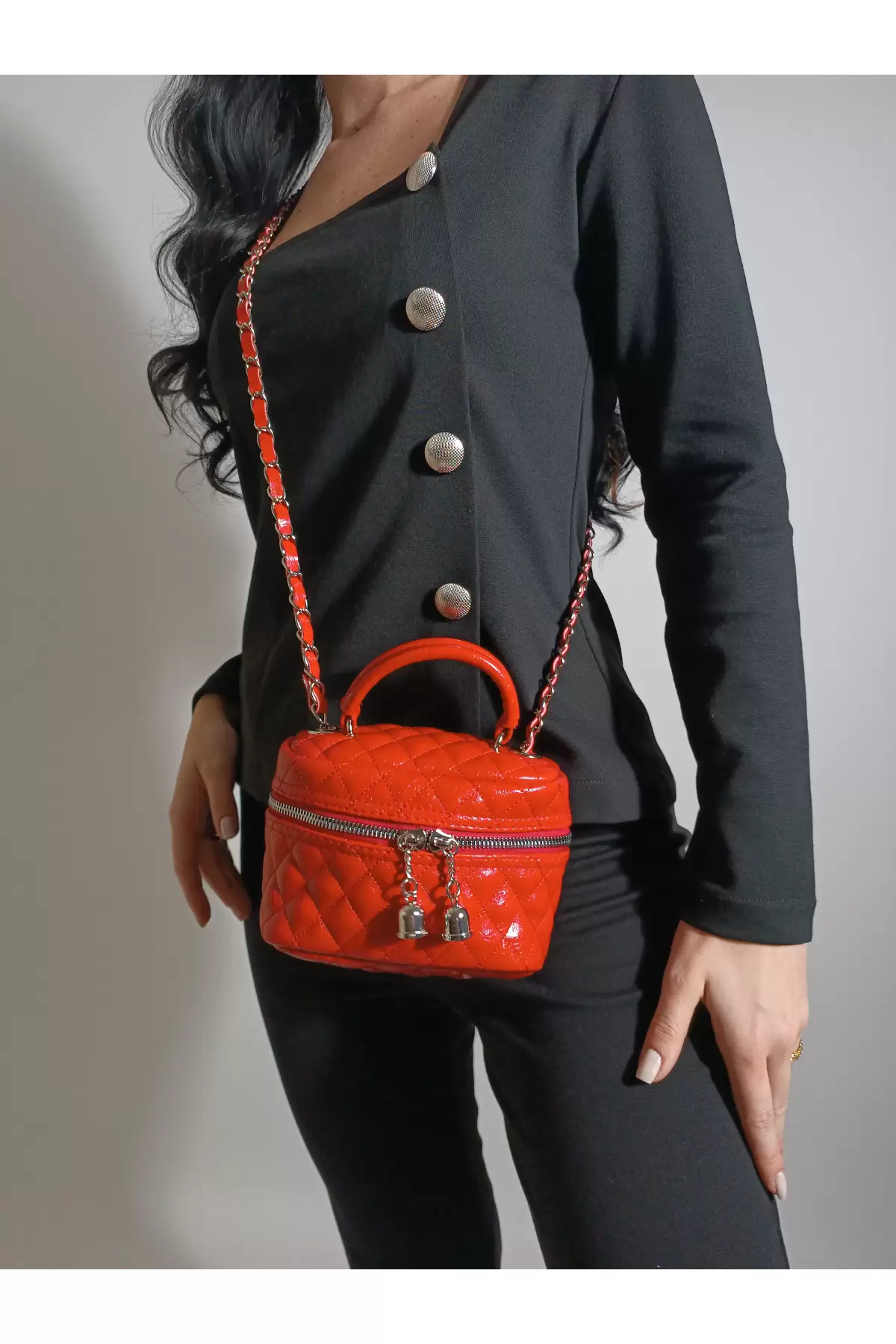 Leslie Red Patent Leather Womens Box Shoulder Bag