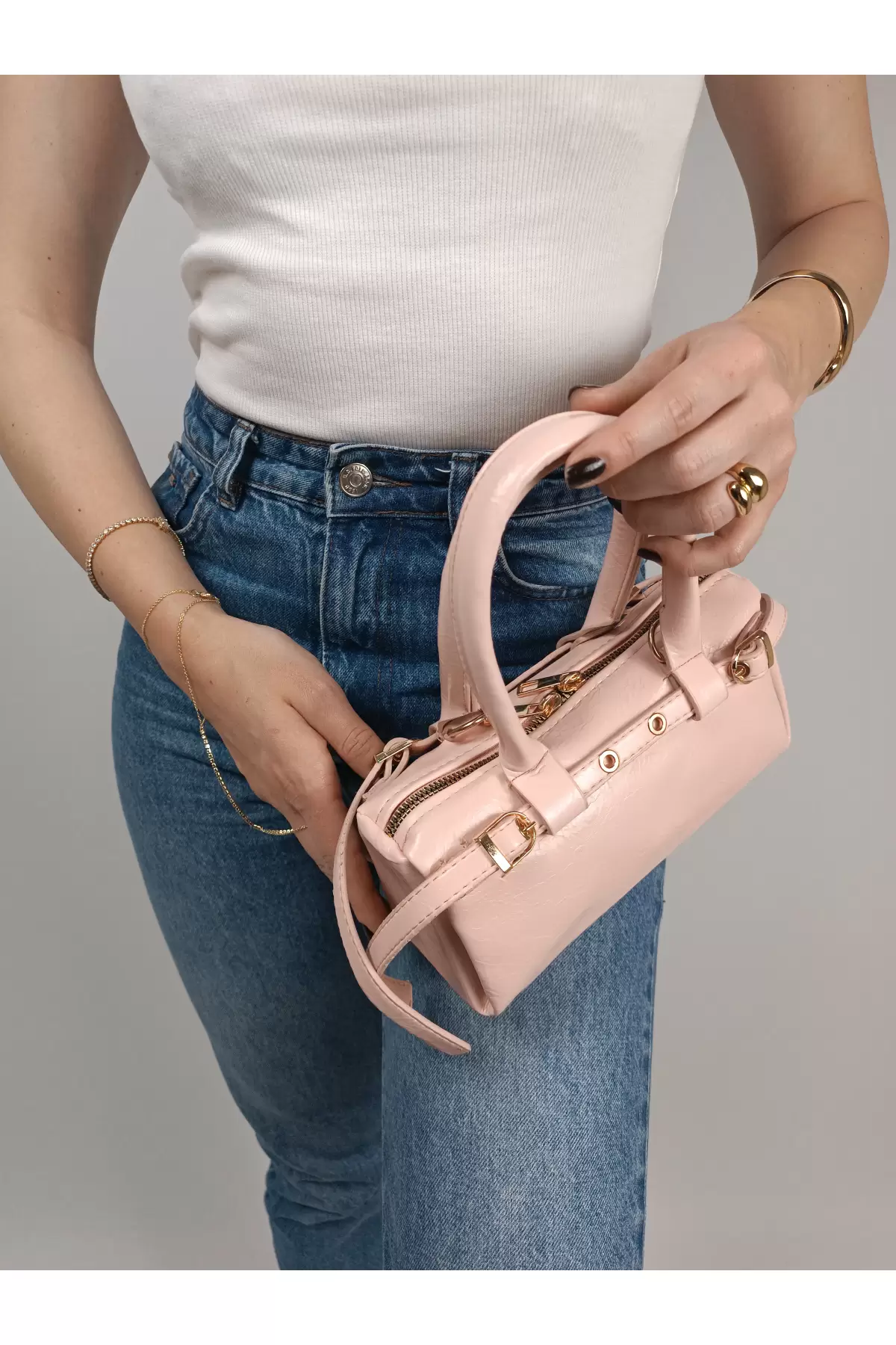 Libby Pembe Kadın Mini Kemer Detaylı El Ve Omuz Çantası