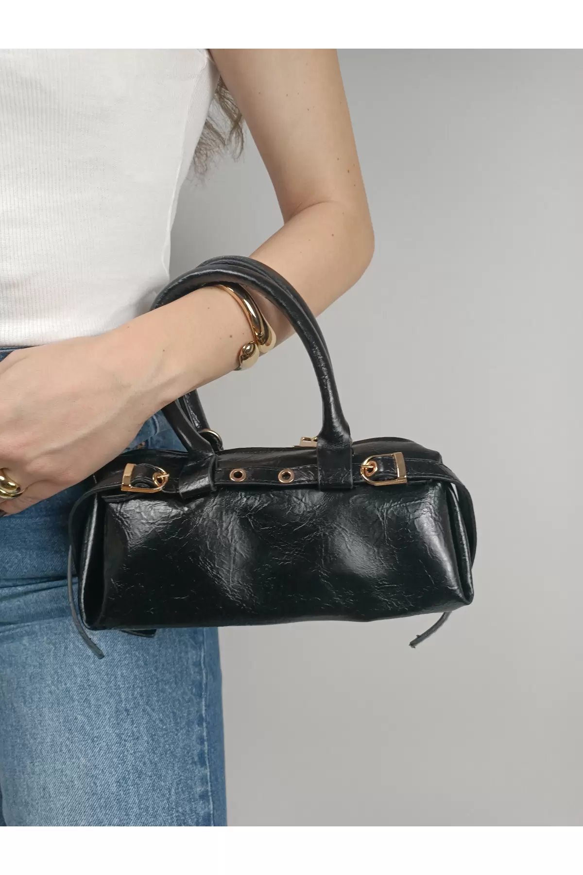 Libby Siyah Kadın Mini Kemer Detaylı El Ve Omuz Çantası
