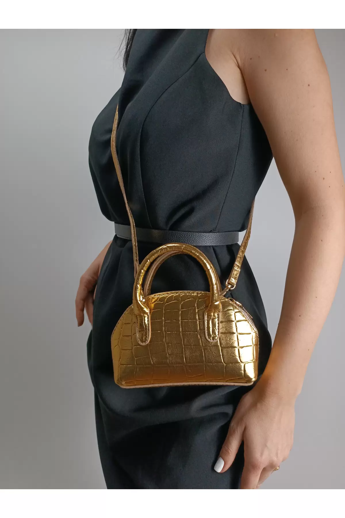 Sapphire Shiny Gold Mini Womens Hand and Shoulder Bag