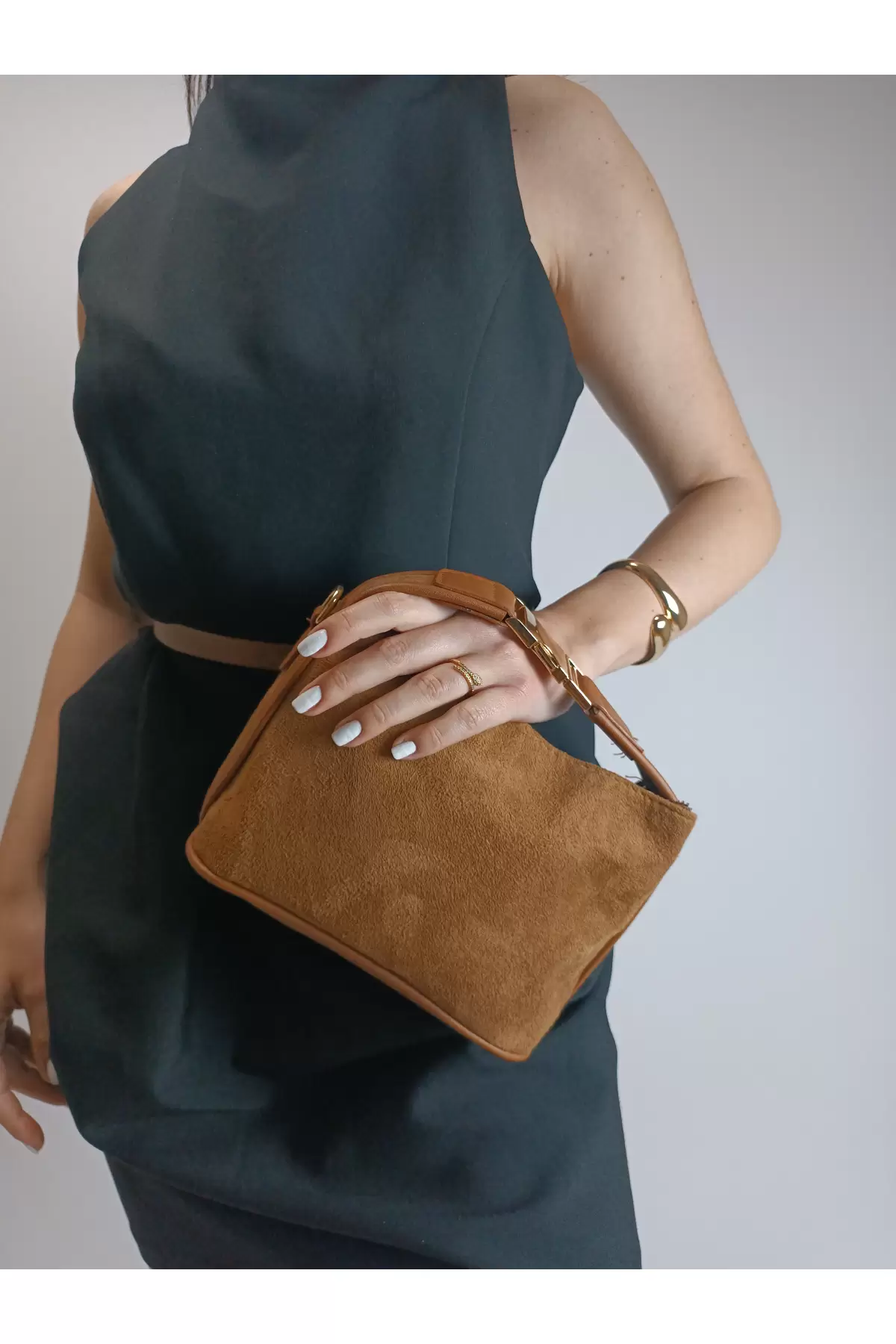 Toile Taba Nubuk Süet Kilit Saplı Kadın El Kol Ve Omuz Çantası
