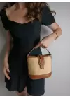 Alin Hasır Taba Kontrast Kova Model Kadın Omuz Çantası